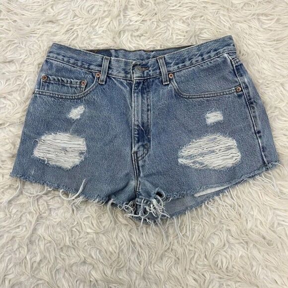 Levi's 550 Jean Shorts Women's 32” Waist Distressed Mens 34 Cut-Off Denim - Picture 1 of 10